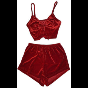 Velvet Halter Cami Top & Shorts Matching Set Womens XS Red White